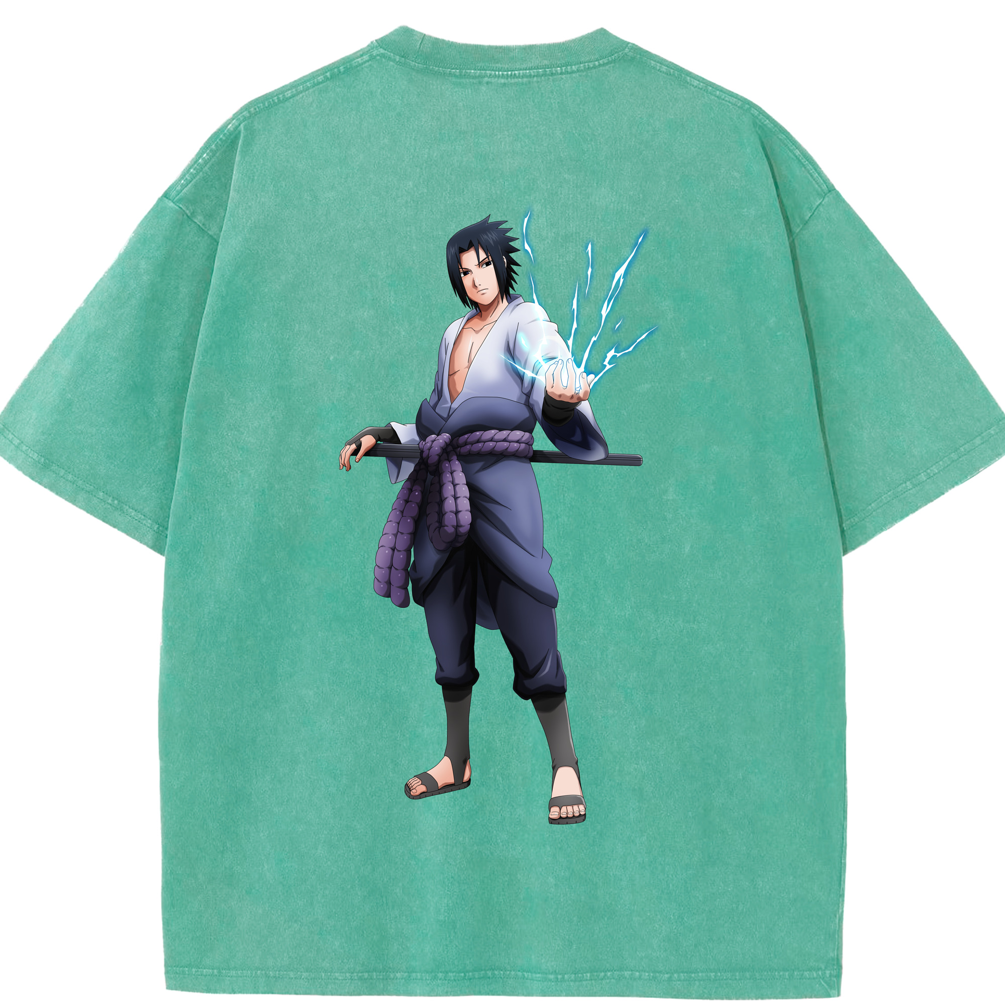 （画像用） NARUTO -ナルト- うちは サスケ Uchiha Sasuke 綿100% ヴィンテージ風 半袖Tシャツ（背面プリント）